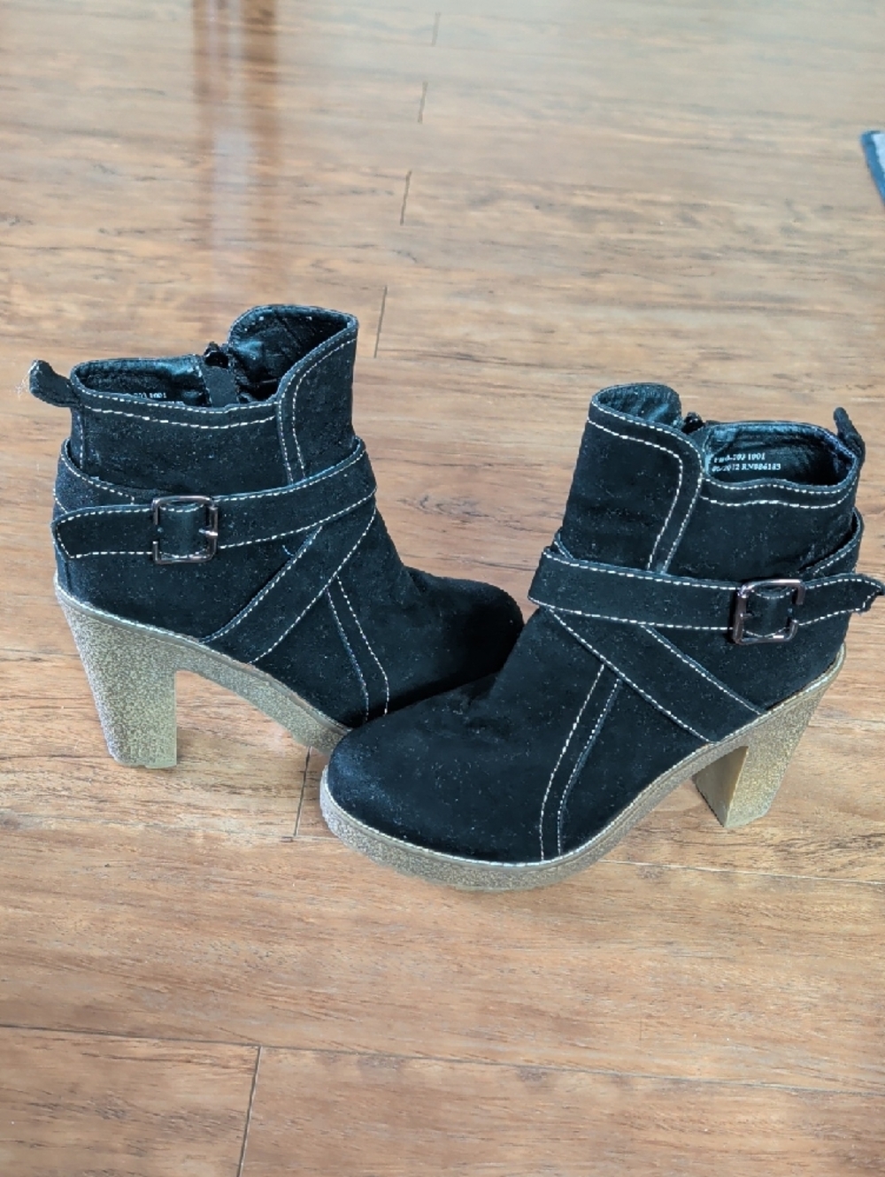 Capelli Black Faux Suede Ankle Boots Size 9 | Block Heel Buckle Strap Zip Boots - Picture 6 of 15